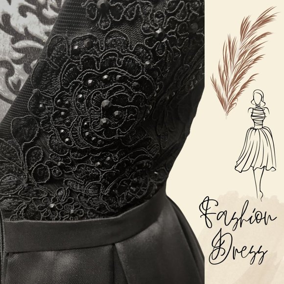 Black Plunging Flare Cocktail Dress - Size 4 - Picture 5 of 6